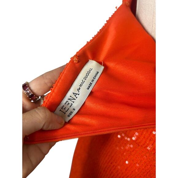 Mac Duggal Sequined One Shoulder Cut out Gown Orange Sz 8 Formal - Picture 8 of 9